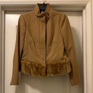 Banana Republic Camel Teddy Wool Jacket with Faux Fur